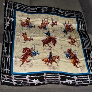 Vintage 1920s 100% Pure Silk Western Cowboy Scarf